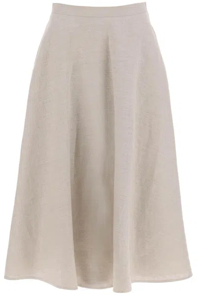 Valentino Full Circle Midi Skirt With Logo Detail In Cream