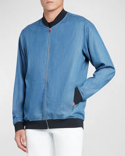 Kiton Chambray Cotton Jacket In Blue