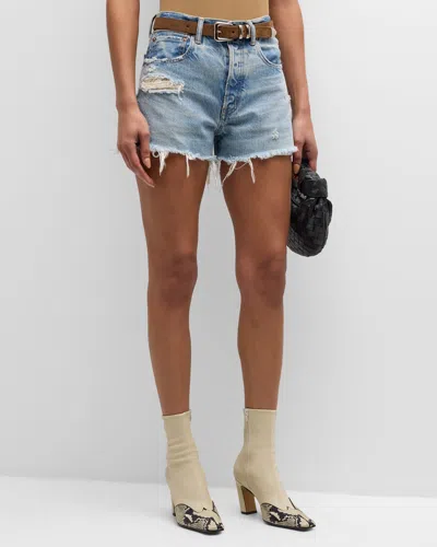 Moussy Vintage Ridgemere Distressed Denim Shorts In Ltblu