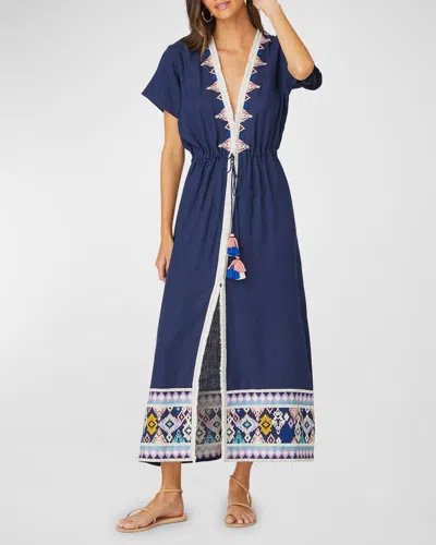 Shoshanna Multi-pattern Classic Duster Coverup In Navy