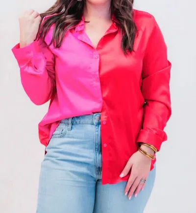 Jess Lea On Trend Button Up Top In Red/fuschia In Pink