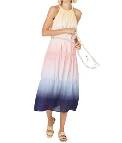 Ecru Pfeiffer Linen Dress In Sunrise Dip Dye In Pink