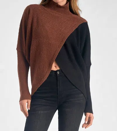 Elan Mock Neck Crossover Sweater In Brown