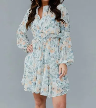 Panache Floral Dress In White In Blue