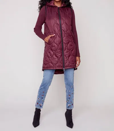 Charlie B Hooded Quilted Puffer Vest In Port Red