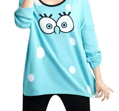 Angel Cartoon Graphic Sweater In Turquoise/white In Blue