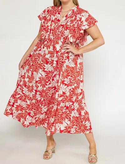 Entro Floral Maxi Dress - Plus In Red In Pink
