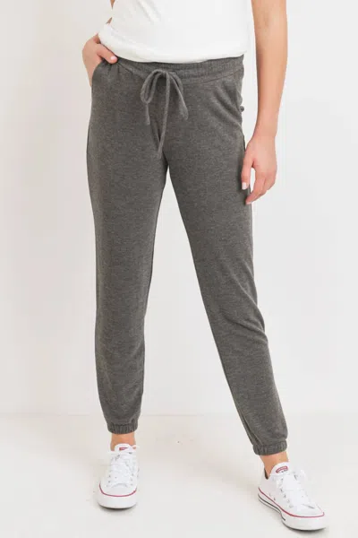 Hello Miz Two-tone Brushed Terry Maternity Sweatpants In Charcoal In Grey