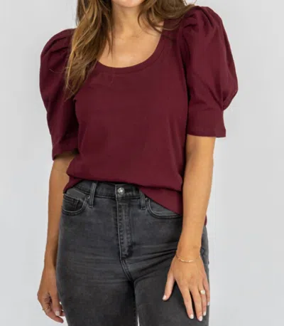 2.7 August Apparel U-neck Pleated Puff Top In Burgundy In Red