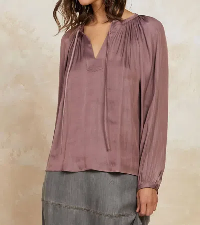 Current Air Split Neck Long Sleeve Top In Mauve Brown In Pink