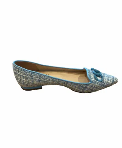 French Sole Lilah Loafers In Blue Tweed In Silver