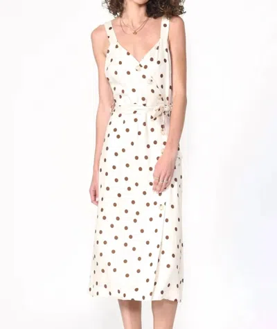 Greylin Rhea Polkadot Button Front Midi In Cream/brown In White