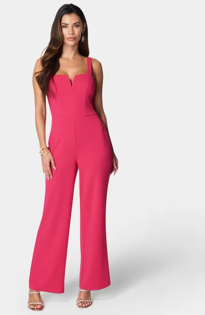 Bebe V Wire Core Jumpsuit In Pink