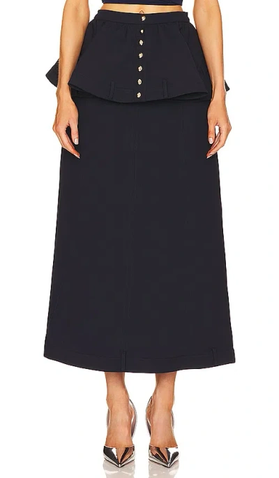 Rokh Peplum Buttoned Midi Skirt In Dark Navy