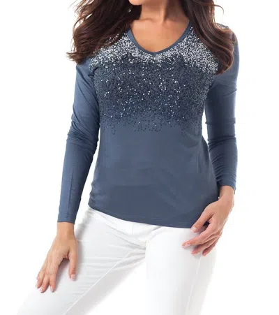 Angel Ombre Sparkle V-neck Top In Blue Multi In Silver