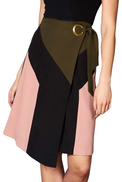 Hutch Dawn Color Block Wrap Skirt In Black Multi