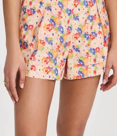 Something Navy Floral Pleated Shorts In Cream Multi