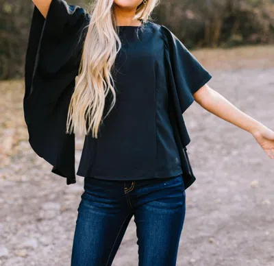 Hayden La Wing And A Prayer Ruffle Sleeve Blouse In Black In Blue