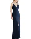 Lovely Twist Strap Maxi Slip Dress With Front Slit In Blue
