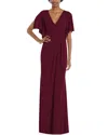 Dessy Collection Faux Wrap Split Sleeve Maxi Dress With Cascade Skirt In Red