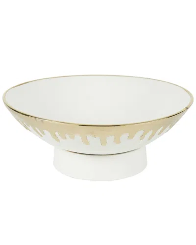 Cosmoliving By Cosmopolitan Ceramic Decorative Bowl With Abstract Melting  Drips In White