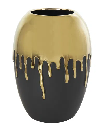 Cosmoliving By Cosmopolitan Ceramic Vase With Abstract Melting Drips In Black