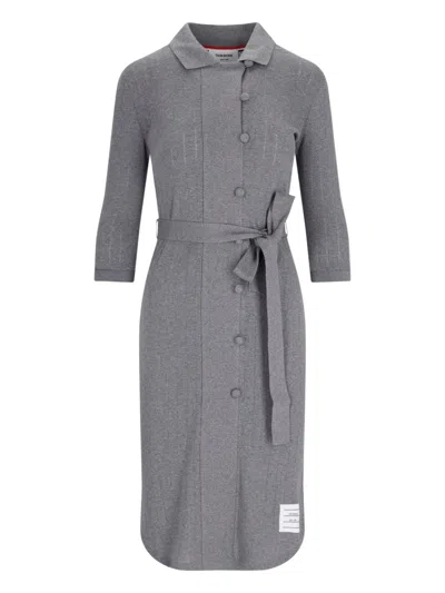 Thom Browne 3/4 Sleeve Belted Dress In Grey