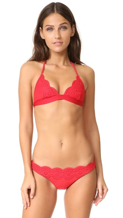 Stella Mccartney Broderie-anglaise Triangle Bikini Top In Red
