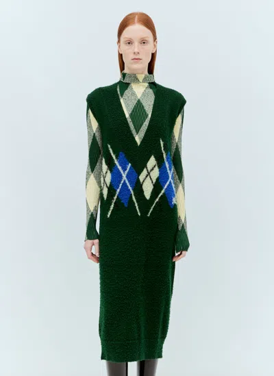 Burberry Green Argyle-knit Wool Dress
