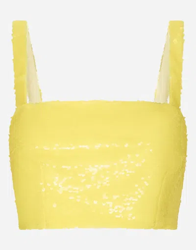 Dolce & Gabbana Sequined Crop Top In Yellow