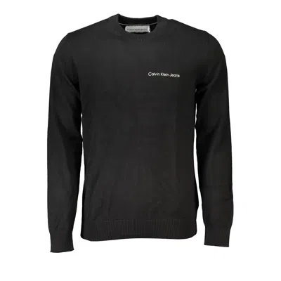 Calvin Klein Sleek Long Sleeve Crew Neck Sweater With Logo In Black