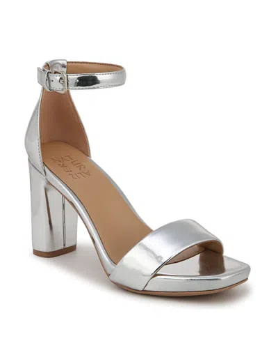 Naturalizer Joy Dress Ankle Strap Sandals In Silver Faux Leather