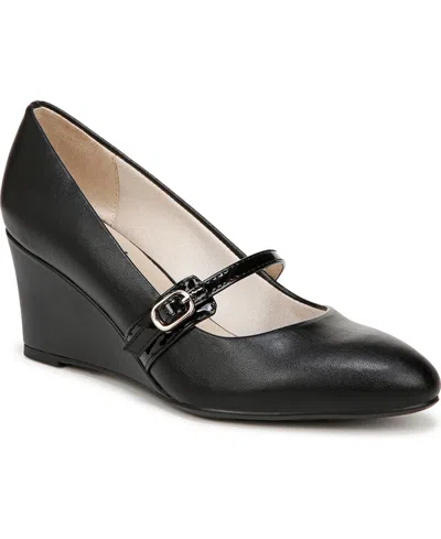 Lifestride Women's Gio Mary Jane 2 Wedge Pumps In Black Faux Leather