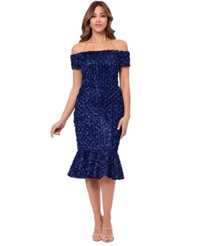 Xscape Women's Off-the-shoulder Lace Fit & Flare Dress In Navy