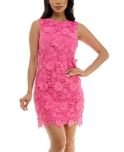 City Studios Juniors' Round-neck Crochet Lace Sheath Dress In Fuchsia