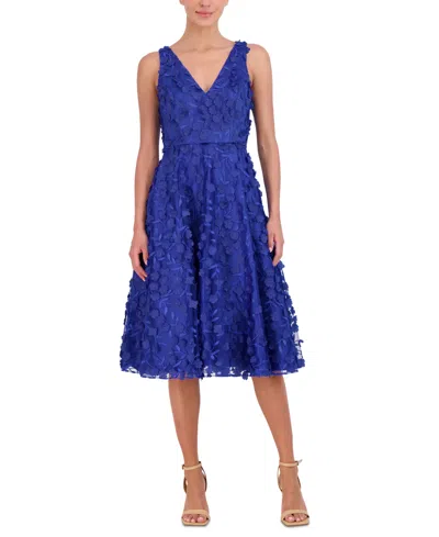 Eliza J Petite 3d Floral V-neck Sleeveless Midi Dress In Cobalt