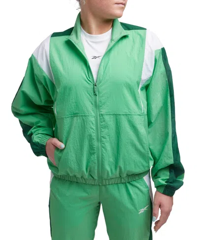 Reebok Women's Back Vector Colorblocked Track Jacket In Sport Green