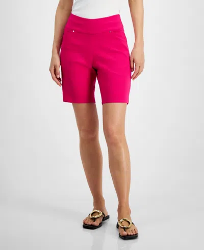 Inc International Concepts Women's Curvy Mid Rise Pull-on Bermuda Shorts, Created For Macy's In Pink Dragonfrui