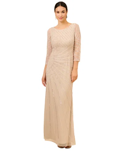 Adrianna Papell Embellished 3/4-sleeve Gown In Biscotti