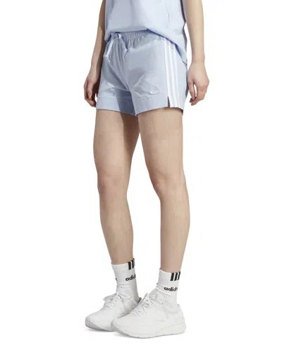 Adidas Originals Women's Pacer 3-stripes Knit Shorts In Blue Dawn,white