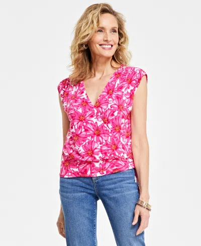 Inc International Concepts Women's Printed Surplice Top, Created For Macy's In Keeley Blooms