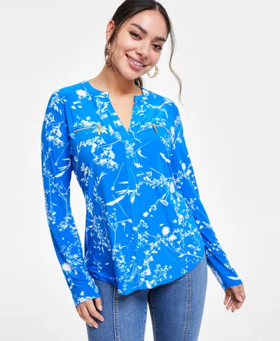 Inc International Concepts Petite Printed Zip-pocket Top, Created For Macy's In Johanna Boquet