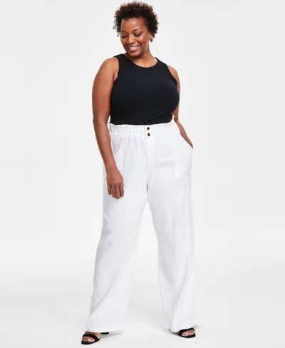 Inc International Concepts Plus Size Linen-blend Wide-leg Pants, Created For Macy's In Bright White