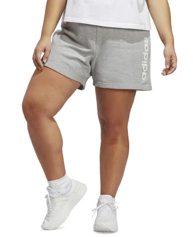Adidas Originals Plus Size Essential Slim Shorts In Medium Grey Heather,white