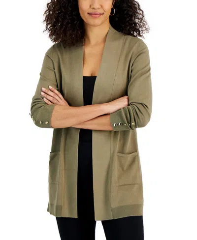 Jm Collection Women's Button-sleeve Flyaway Cardigan, Created For Macy's In Army Green