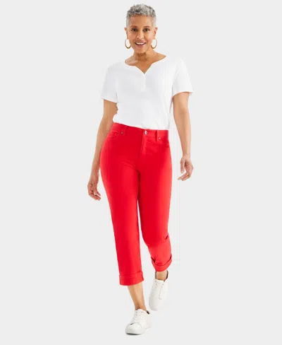 Style & Co Women's Mid-rise Curvy Capri Jeans, Created For Macy's In Gumball Red