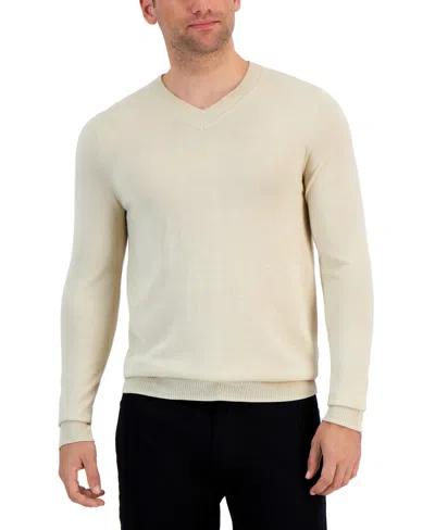 Alfani Men's Long-sleeve V-neck Merino Sweater, Created For Macy's In Brown Rice
