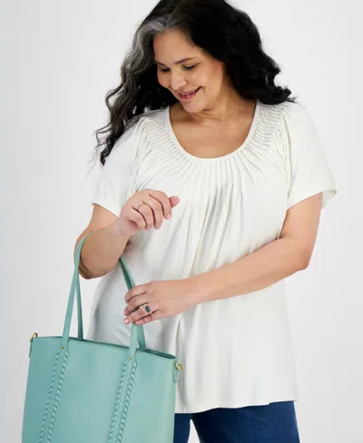 Style & Co Plus Size Pleat-neck Top, Created For Macy's In Neo Natural