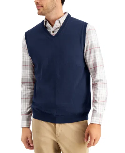 Club Room Men's Solid V-neck Sweater Vest, Created For Macy's In Navy Blue
