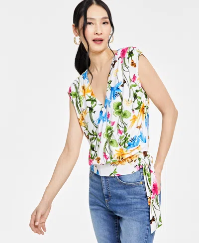 Inc International Concepts Petite Floral Print Surplice Tie-hem Top, Created For Macy's In Risa Blooms